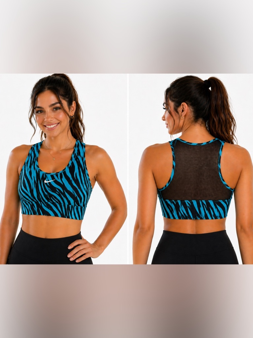 Nike Dri-FIT Sports Bra Blue Black Zebra Print Racerback Mesh Athletic Top 2X